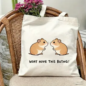 Leinwand Tragetasche mit süßem Hamster Druck, lässige Umhängetasche für Reise und Alltag