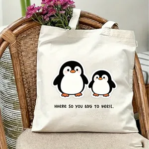 Niedlicher Cartoon Pinguin Druck Leinen Tasche, lässige Schultertasche für Alltag und Reise.