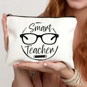 Borsa cosmetica in tela per insegnante con stampa, pochette con cerniera per uso quotidiano.