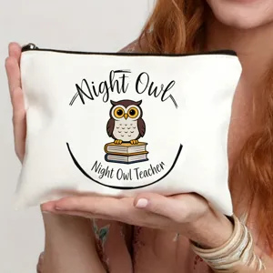 Borsa cosmetica in tela con simpatico design di gufo e insegnante, perfetta borsa di stoccaggio.