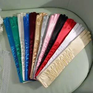 Women's Long Pleated Satin Gloves Elegant Solid Color Stretch Opera Gloves For Wedding Party Evening Photography
