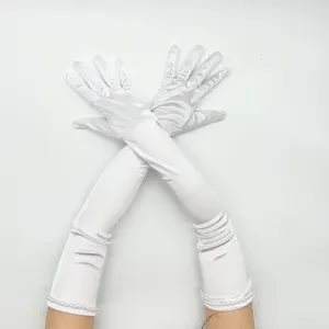 Lunghi guanti in raso bianco con perline, eleganti guanti lunghi da opera per feste serali e cosplay.