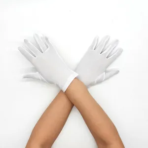 White stretch milk silk short gloves for women, stage performance and sun protection wear.