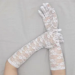 White lace long gloves detail shot, elegant bridal wedding accessories and sun protection.