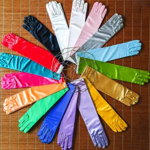 Long satin gloves for women wedding party opera formal event elegant shiny stretchy 1 pair
