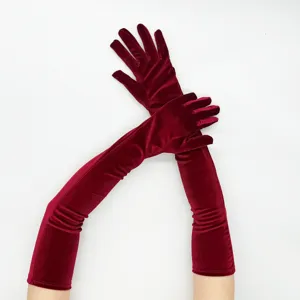 Winter long thick velvet gloves 1920s vintage evening party opera gloves for women wine red