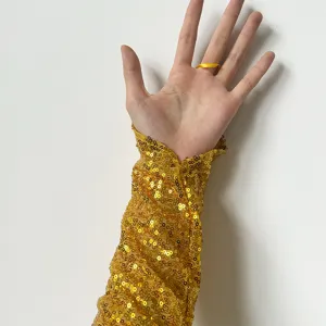 Golden sequin long cosplay gloves stage performance finger loop costume party accessory