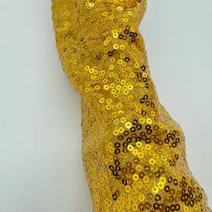 Gold sequin long gloves for stage performance, sparkling cosplay costume accessory and party wear.
