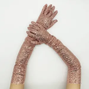 Glitzernde rosa Pailletten Langhandschuhe für elegante Abendpartys und Tanzauftritte.