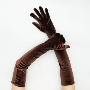 Long brown velvet gloves for women, retro 1920s style opera evening gloves for party and stage.