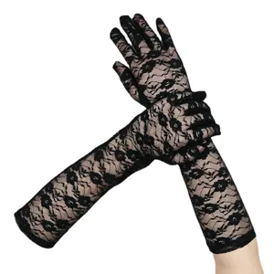 Spring summer thin sun protection lace gloves wedding bridal long women gloves sexy black