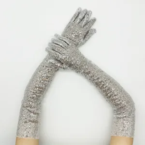 Silberne Pailletten lange Handschuhe elastisch glitzernd Abendparty Kostüm Zubehör