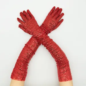 Rote Pailletten lange Handschuhe fuer Abendparty Abschlussball Kleid Kostuem Zuehoer
