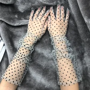 Summer sheer mesh long gloves with black polka dots elegant sun protection driving accessories