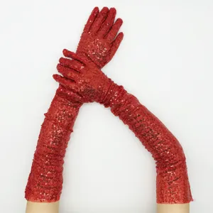 Elegante lange rote Paillettenhandschuhe für Abendparty und bunte Bühnenauftritte.