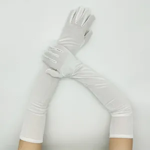 Elegant long white velvet gloves for evening party, opera, and stage performance.