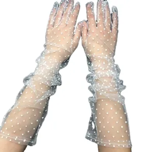 Sheer mesh polka dot long gloves for women summer sun protection driving and cycling wear