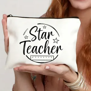 Borsa per cosmetici in tela con stampa Star Teacher, regalo ideale per insegnante, borsa.
