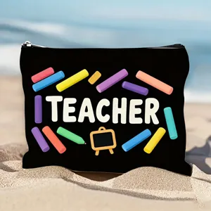 Leraar cosmetische tas schattige krijt print zwarte make up etui draagbare reis opbergtas