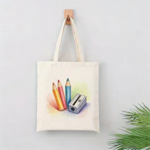 Bolso tote de lona con estampado de lápices de colores, bolso casual ideal para viajes diarios.