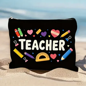 Leraar cosmetische tas zwarte canvas make-up etui schattige rits opbergtas draagbaar