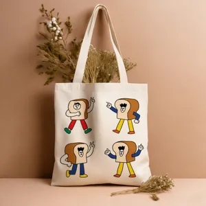 Modische Canvas Tragetasche mit niedlichem Cartoon Brot-Figuren Druck, ideal für den Alltag.