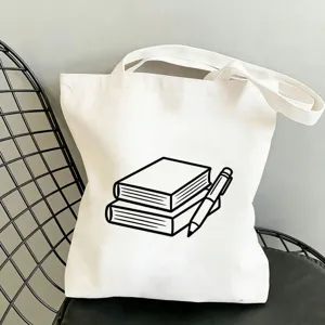 Minimalistische Canvas Tragetasche mit Buchdruck, große Alltagstasche für Studenten und Schule.