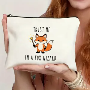 Canvas makeup pouch cute fox wizard print zipper travel cosmetic bag daily fashion gift