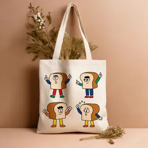 Segeltuchtasche mit süßem Cartoon-Brot-Print, stylische lässige Handtasche für Alltag und Reisen.