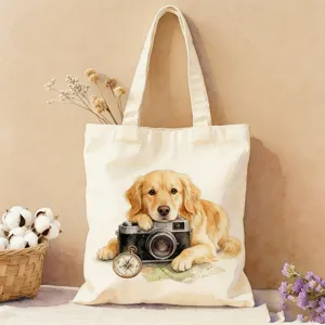 Segeltuch Tragetasche mit süßem Golden Retriever Aquarell Druck Detail für den Alltag