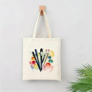Bolso tote de lona con arte de acuarela de moda, bolso de hombro informal para viajes.