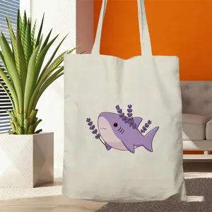 Niedliche lila Hai-Leinwand-Tragetasche mit Lavendel-Druck, ideal für den täglichen Gebrauch.