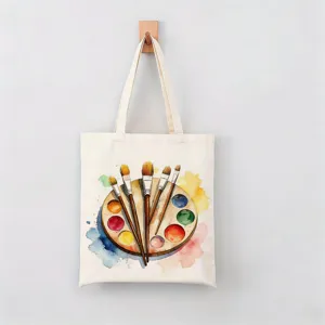 Bolso tote de lona con diseño de paleta de pintura de acuarela, bolso casual para uso diario.