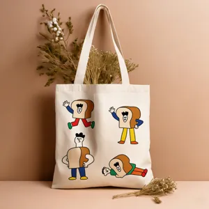 Lässige Canvas-Tragetasche mit witzigen Cartoon-Brot-Prints für den täglichen Gebrauch.