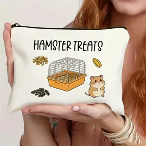 Cute hamster canvas makeup bag, portable zipper pouch for daily travel and lovely gifts.