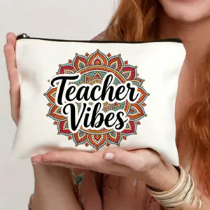 Borsa per cosmetici in tela con stampa mandala da insegnante per conservazione quotidiana.