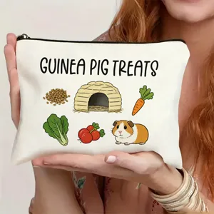 Cute guinea pig print canvas makeup pouch detail view, perfect for daily storage and travel use.