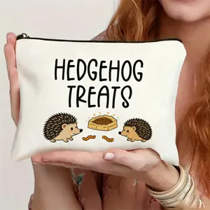 Cute hedgehog canvas zipper pouch makeup bag for daily travel and lovely holiday gifts.