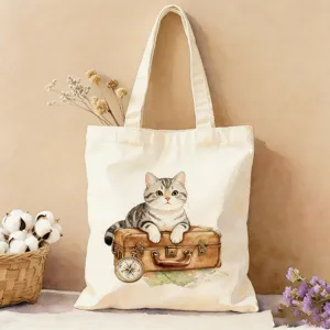 Leinwand Tragetasche Detailansicht, kuenstlerischer Aquarell Katzen Print, langlebige Tasche.
