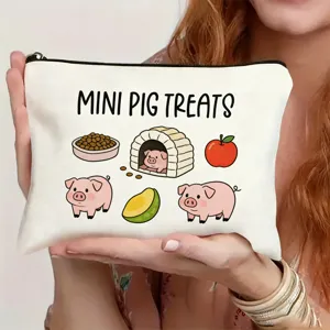 Cute mini pig pattern canvas zipper makeup bag portable travel cosmetic storage pouch for daily use