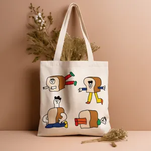 Modische Segeltuch Tasche mit lustigem Brot Cartoon Druck, ideal für den täglichen Gebrauch.
