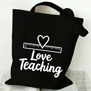 Schwarze Stofftasche für Lehrer mit Aufdruck, großer Kapazität und Alltagshandtasche.