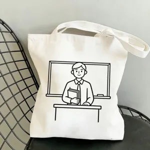 Minimalistische weiße Segeltuchtasche mit Lehrer-Strichzeichnung für den Alltag und Geschenke.