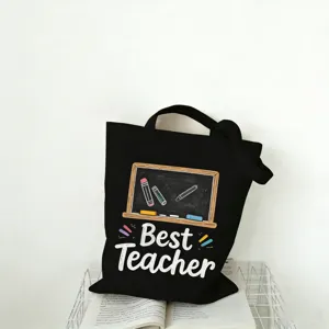 Schwarze Canvas Tragetasche fur Lehrer grosse Kapazitat Shopper Tasche fur Schule Alltag