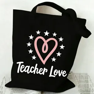 Canvas Tragetasche Detail, mit Teacher Love Herz Design, grosse Kapazitat fur den Alltag.