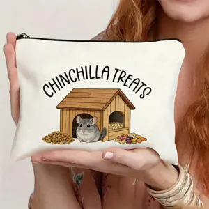Cute chinchilla print canvas zipper pouch, perfect for daily storage, travel, and cosmetics.
