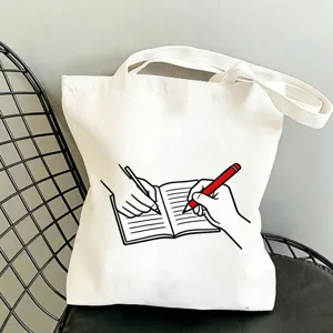 Leinwand Tragetasche mit Notizbuch Illustration, minimalistisches Design für den Alltag.
