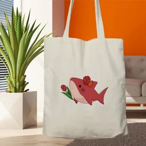 Mode Canvas Tote Bag Bedruckt Süße Cartoon Hai Handtasche Unisex Lässige Umhängetasche Für Reise Strand Alltag Einkaufen