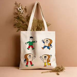 Stofftasche aus Segeltuch mit verspielten Cartoon- und Brot-Illustrationen für den Alltag.