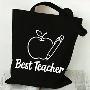Schwarze Canvas Tragetasche mit Lehrer Grafik, grosse Kapazitaet minimalistische Schultertasche.